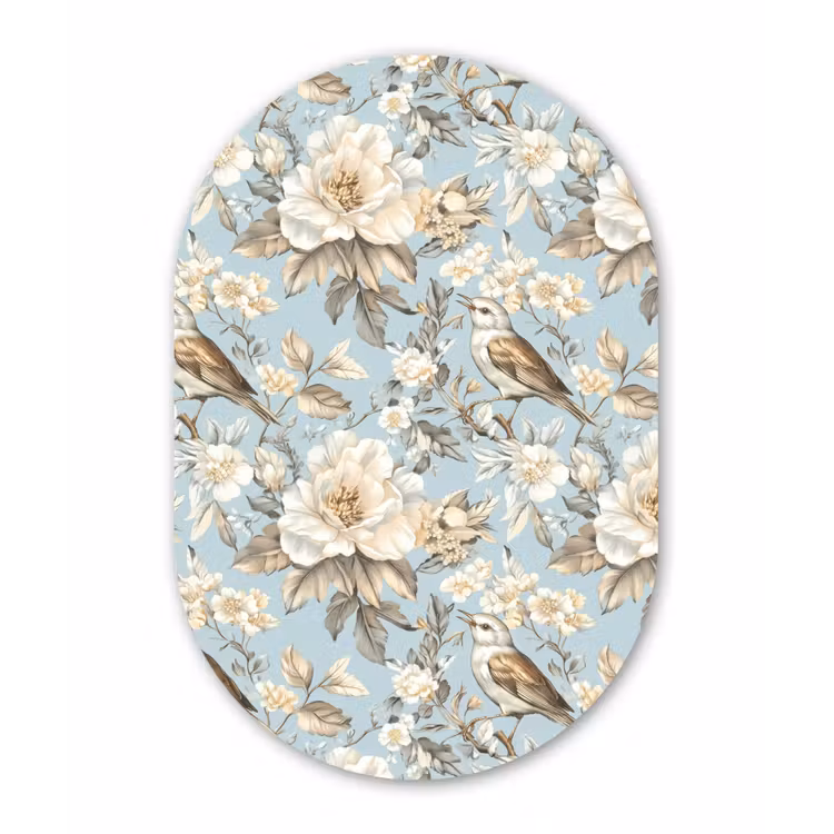 Botanisch - Zangvogel - Blauw Wandcirkel Ovaal Forex klein 630 -3d