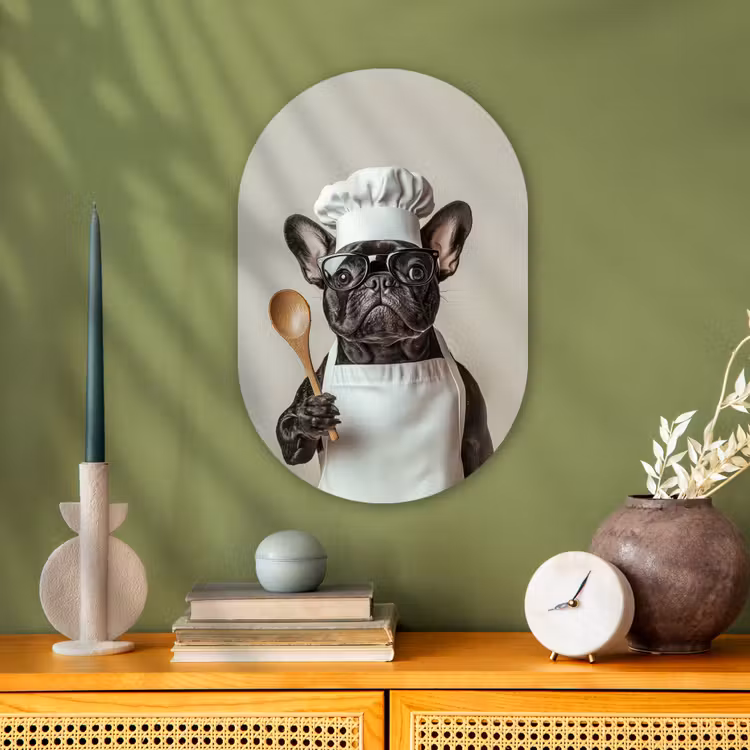 Bril - Hond - Kok Wandcirkel Ovaal Forex klein -sfeer2