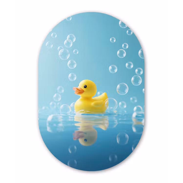 Bubbels - Badeend - Geel Wandcirkel Ovaal Forex klein -3d