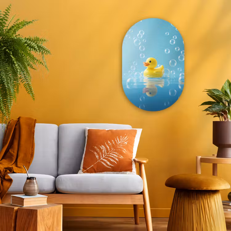Bubbels - Badeend - Geel Wandcirkel Ovaal Forex klein -sfeer4