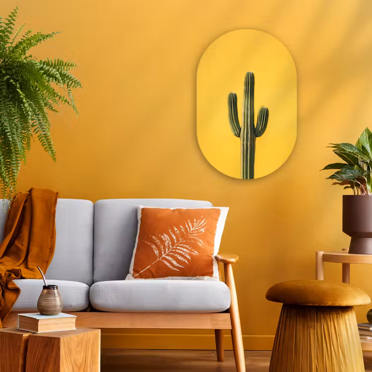 Cactus - Groen - Minimalistisch Wandcirkel Ovaal Forex klein -sfeer4