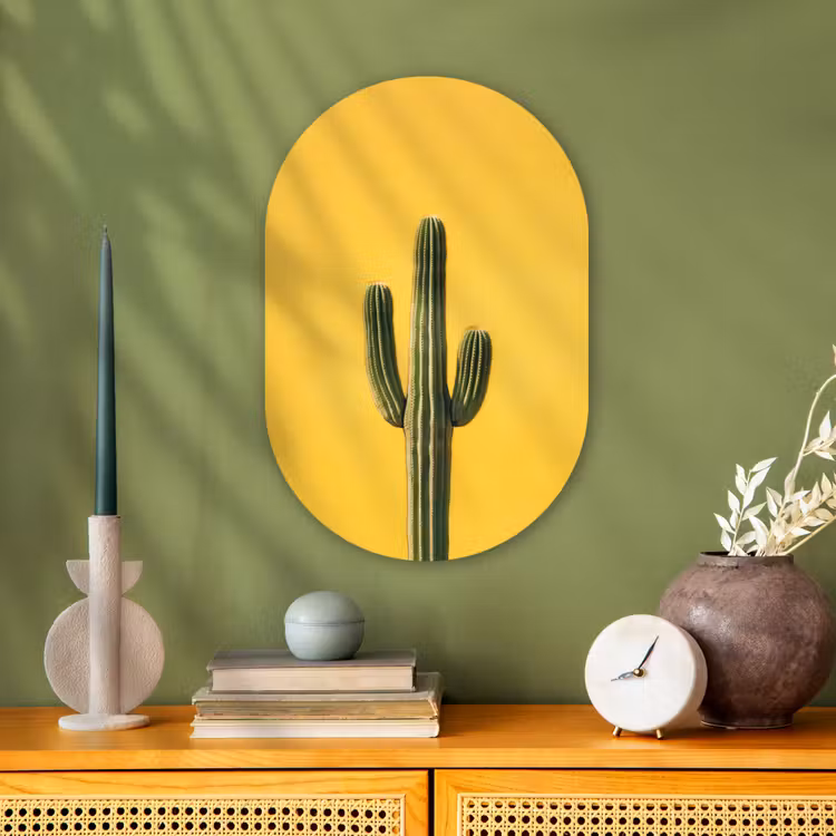 Cactus - Groen - Minimalistisch Wandcirkel Ovaal Forex klein -sfeer2