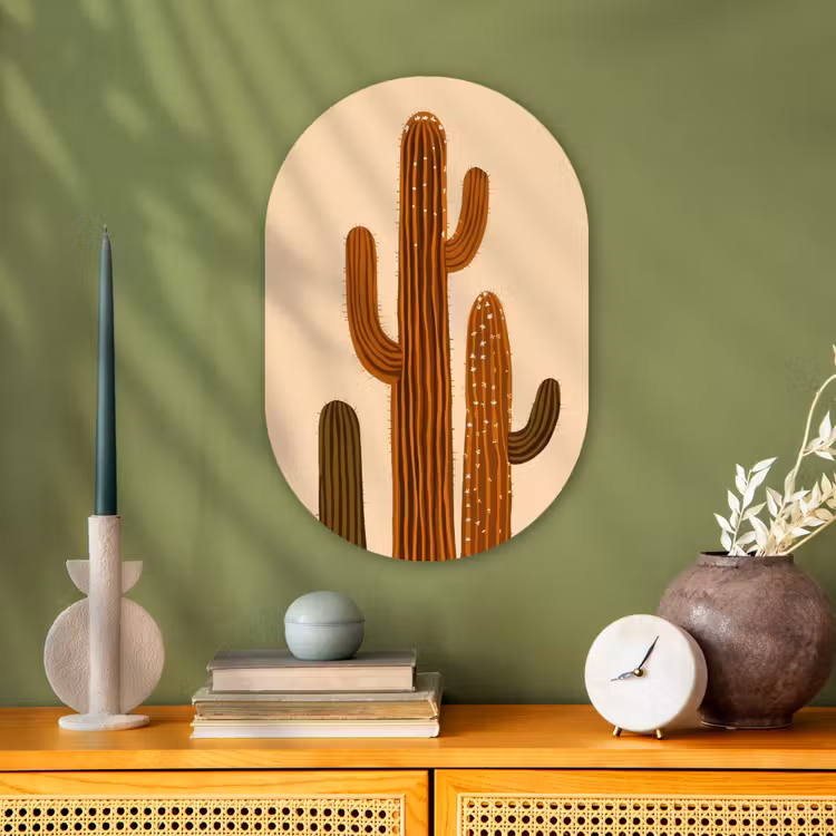 Cactus - Woestijn - Zand - Bruin Wandcirkel Ovaal Forex klein -sfeer2