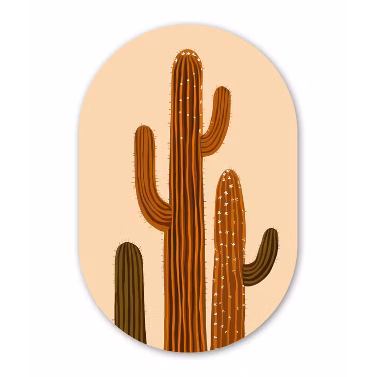 Cactus - Woestijn - Zand - Bruin Wandcirkel Ovaal Forex klein -3d