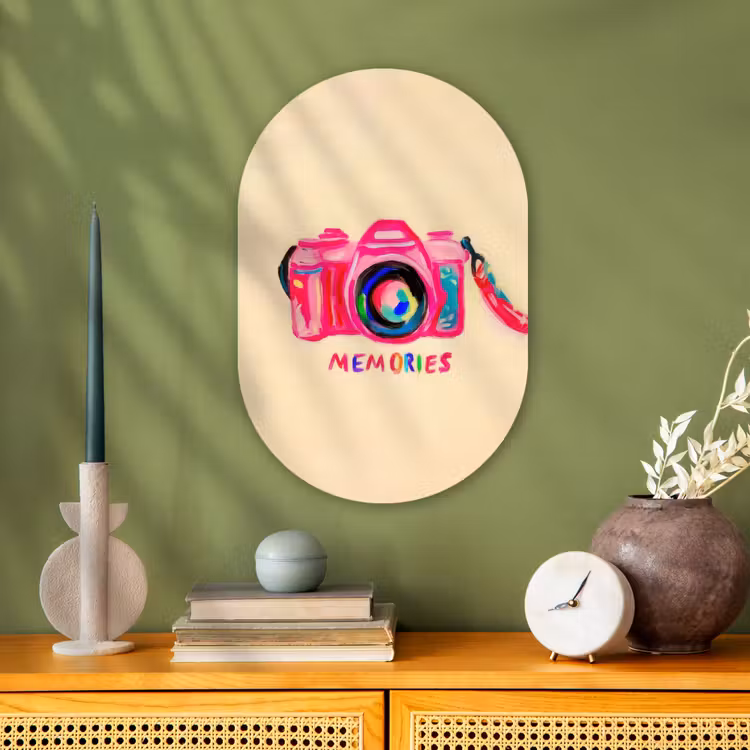 Camera - Memories - Roze - Geschilderd Wandcirkel Ovaal Forex klein -sfeer2