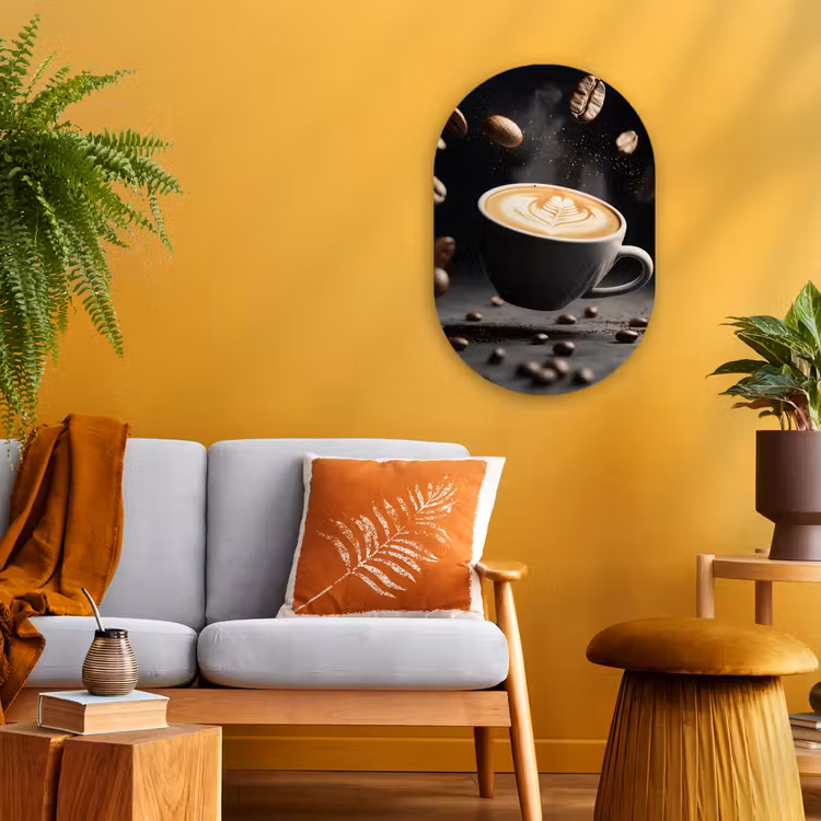 Cappuccino - Kop - Bonen - Bruin Wandcirkel Ovaal Forex klein -sfeer4