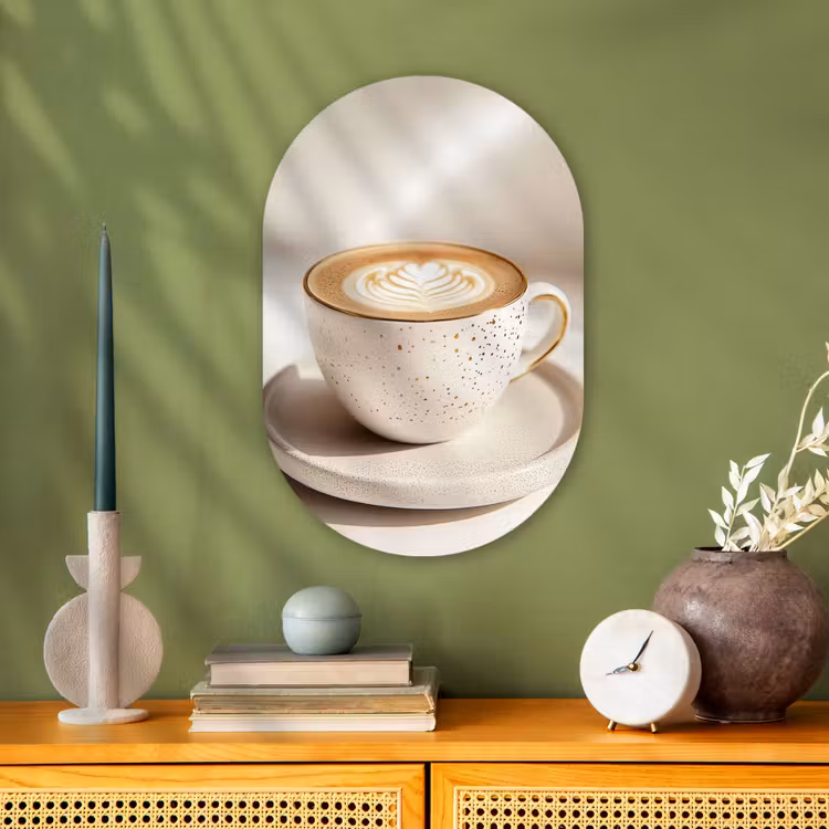 Cappuccino - Schuim - Schotel - Beige Wandcirkel Ovaal Forex klein -sfeer2