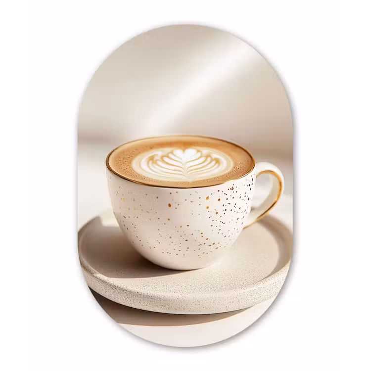 Cappuccino - Schuim - Schotel - Beige Wandcirkel Ovaal Forex klein -3d
