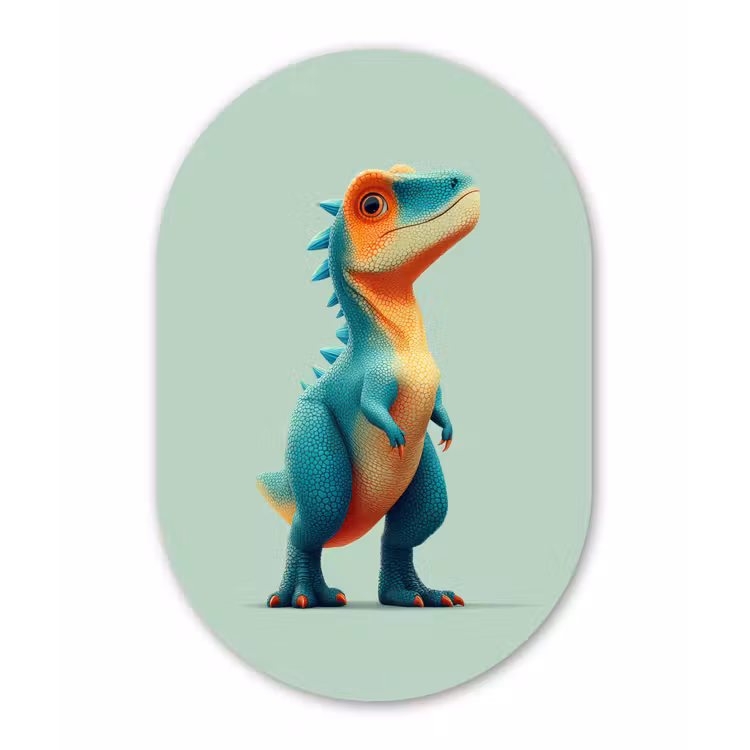 Cartoon - Dino - Oranje - Stekels Wandcirkel Ovaal Forex klein -3d