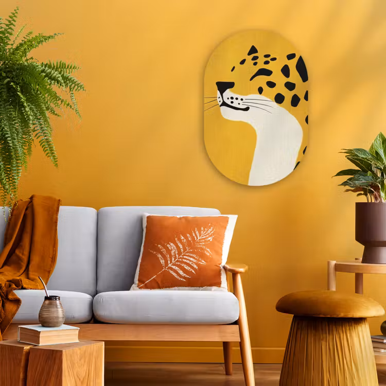 Cheetah - Illustratie - Geel Wandcirkel Ovaal Forex klein -sfeer4