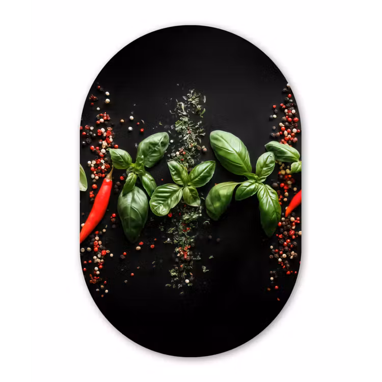 Chilipepers - Basilicum - Blaadjes - Rood Wandcirkel Ovaal Forex klein -3d