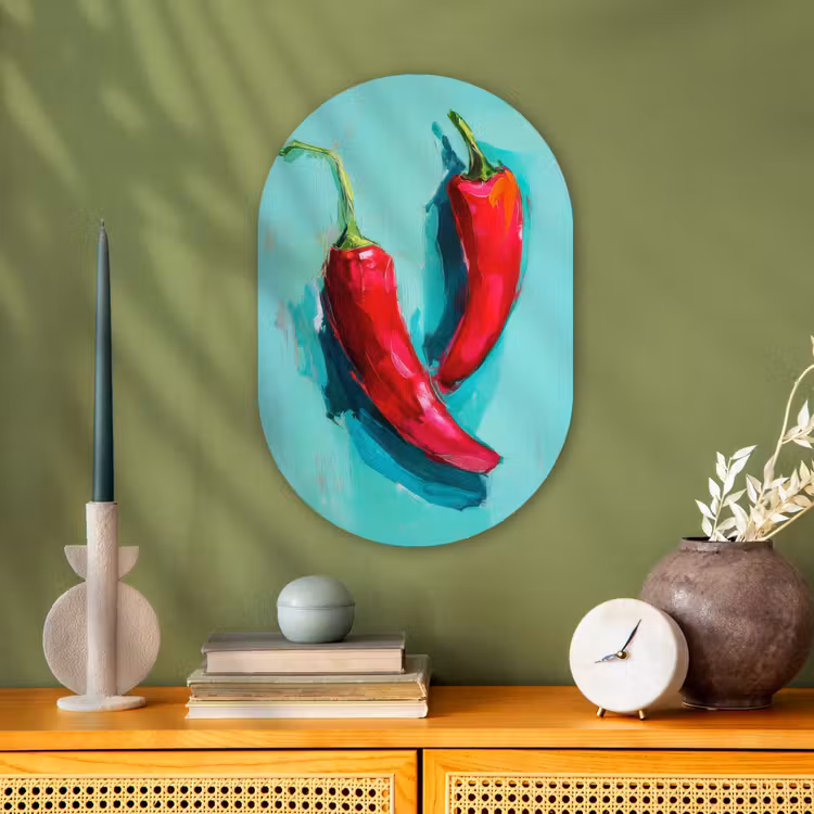 Chilipepers - Geverfd - Rood Wandcirkel Ovaal Forex klein -sfeer2