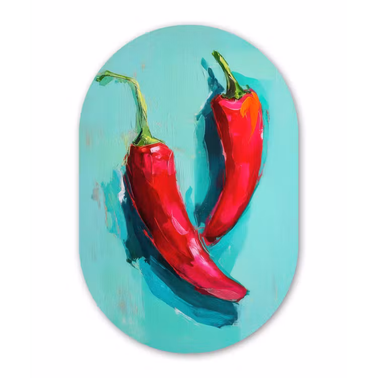 Chilipepers - Geverfd - Rood Wandcirkel Ovaal Forex klein -3d