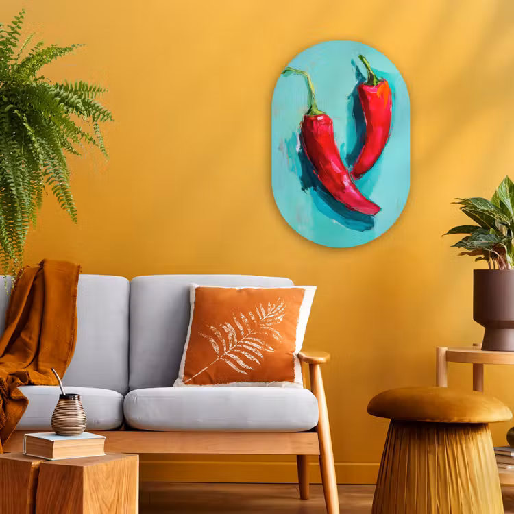 Chilipepers - Geverfd - Rood Wandcirkel Ovaal Forex klein -sfeer4