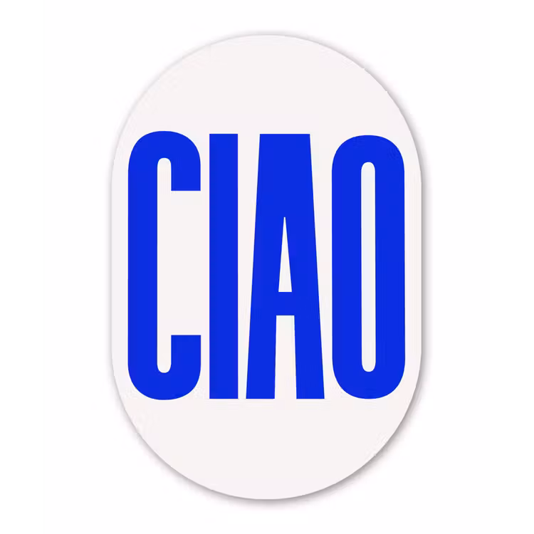 Ciao - Hoofdletters - Blauw - Minimalistisch Wandcirkel Ovaal Forex klein -3d