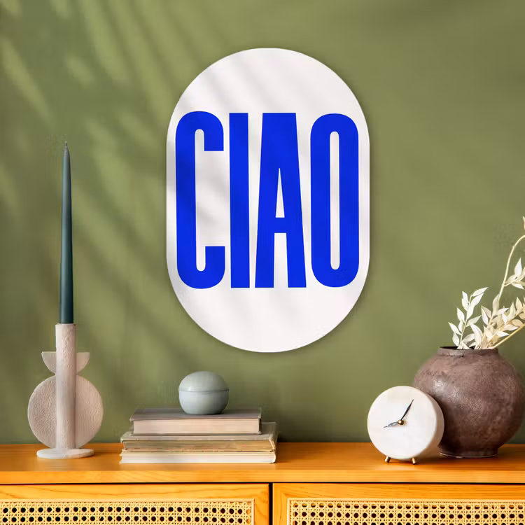 Ciao - Hoofdletters - Blauw - Minimalistisch Wandcirkel Ovaal Forex klein -sfeer2