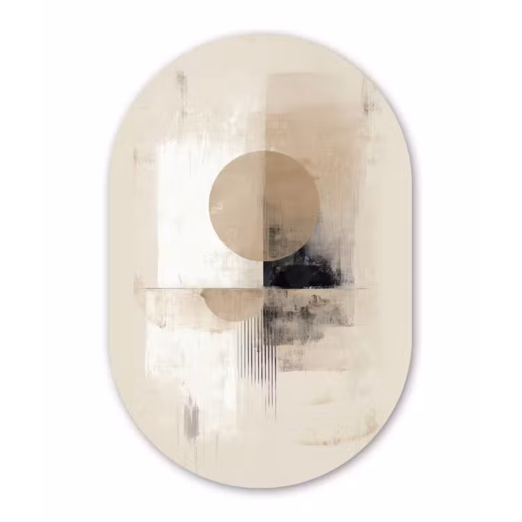 Cirkel - Compositie - Diepte - Beige Wandcirkel Ovaal Forex klein -3d