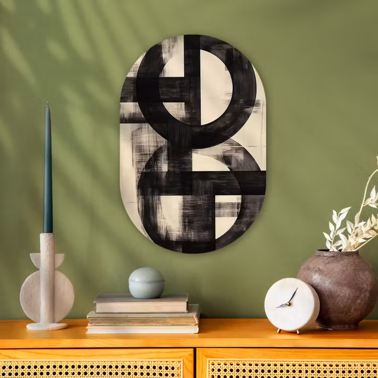 Cirkels - Balken - Zwart - Abstract Wandcirkel Ovaal Forex klein -sfeer2