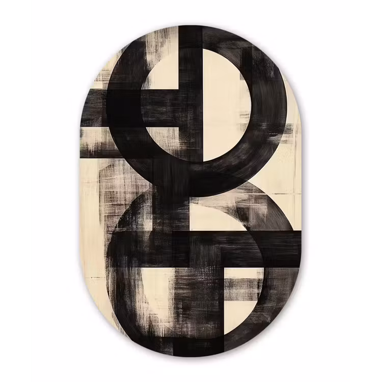 Cirkels - Balken - Zwart - Abstract Wandcirkel Ovaal Forex klein -3d