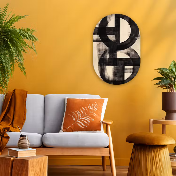 Cirkels - Balken - Zwart - Abstract Wandcirkel Ovaal Forex klein -sfeer4