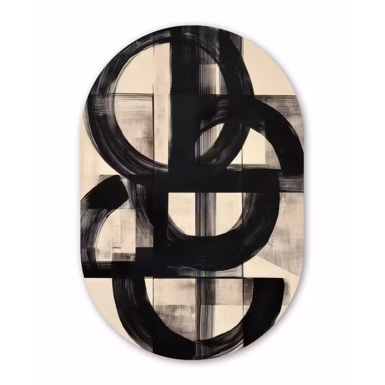 Cirkels - Lijnen - Vormen - Zwart Wandcirkel Ovaal Forex klein -3d