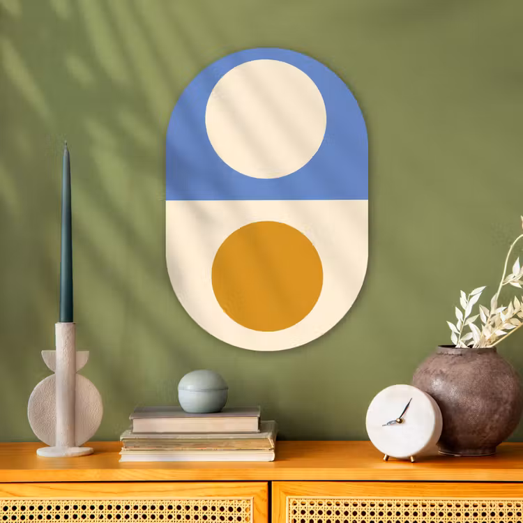 Cirkels - Symmetrisch - Wit - Blauw- Geel Wandcirkel Ovaal Forex klein -sfeer2