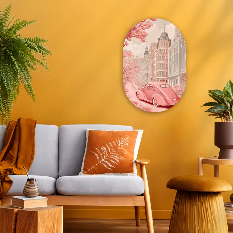 City - Car - Pink Wandcirkel Ovaal Forex klein -sfeer4
