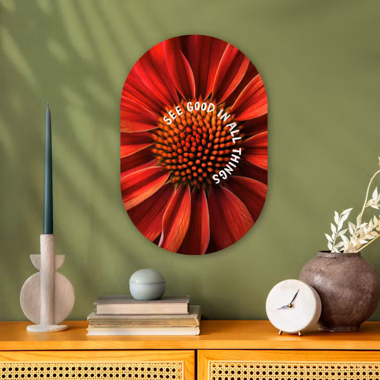 Close up - Bloem - Quote - Rood Wandcirkel Ovaal Forex klein -sfeer2