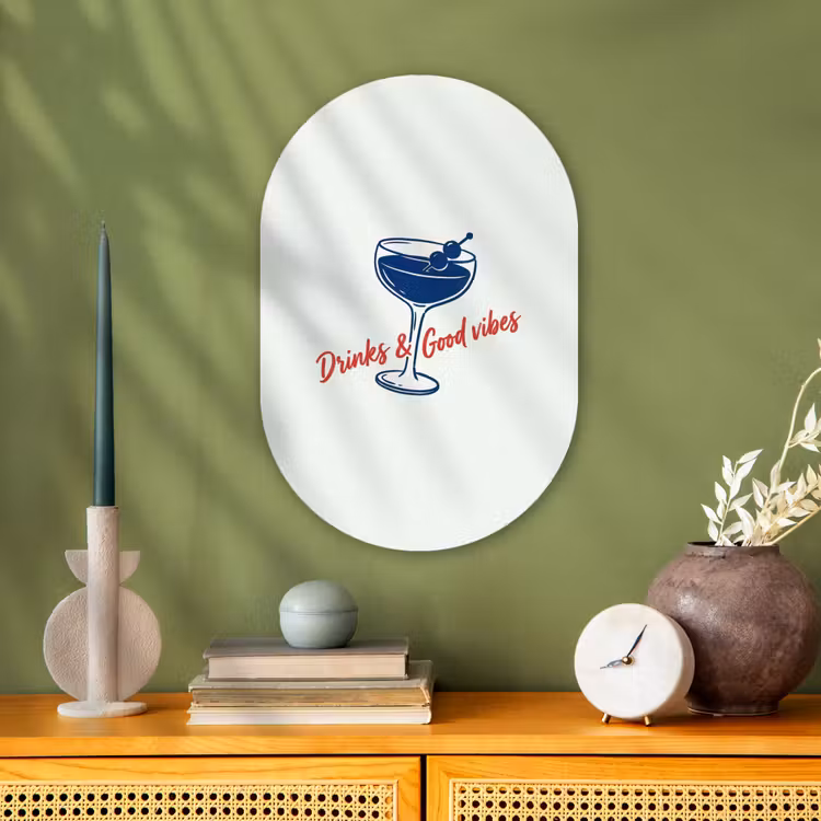 Cocktail - Glas - Illustratie - Blauw - Wit Wandcirkel Ovaal Forex klein -sfeer2