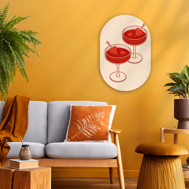 Cocktail - Hartjes - Liefde - Illustratie - Rood Wandcirkel Ovaal Forex klein -sfeer4