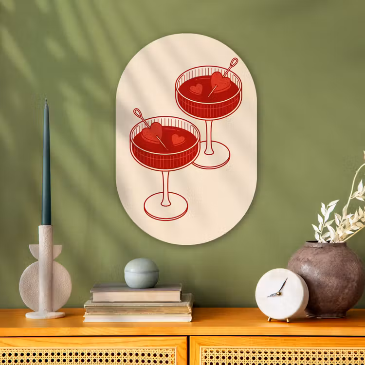 Cocktail - Hartjes - Liefde - Illustratie - Rood Wandcirkel Ovaal Forex klein -sfeer2