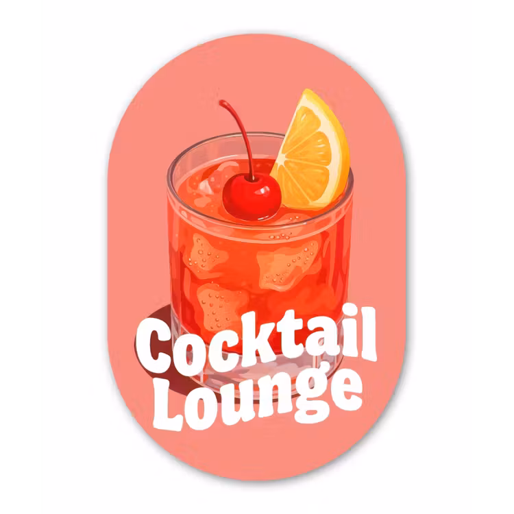Cocktail Lounge - Glas - Koraal Wandcirkel Ovaal Forex klein -3d