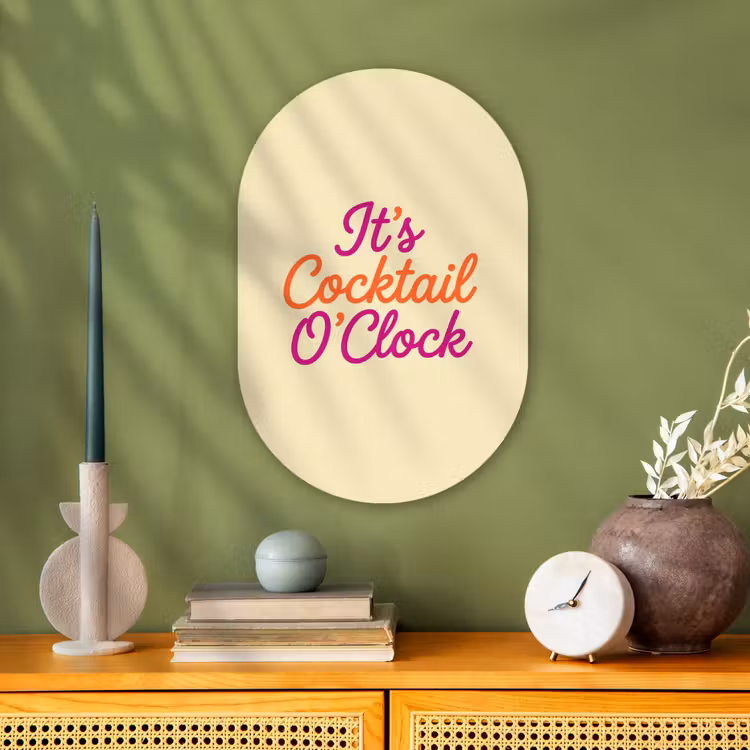 Cocktail O'Clock - Geel - Retro Wandcirkel Ovaal Forex klein -sfeer2