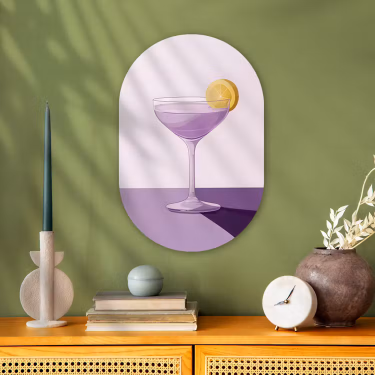 Cocktail - Paars - Minimalistisch - Citroen Wandcirkel Ovaal Forex klein -sfeer2