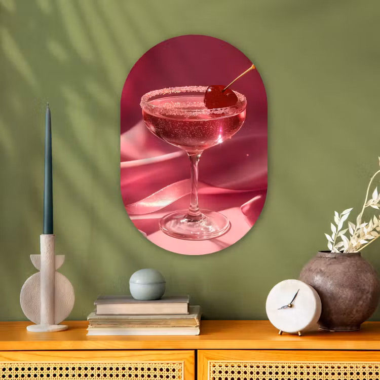 Cocktail - Pink - Luxe Wandcirkel Ovaal Forex klein -sfeer2
