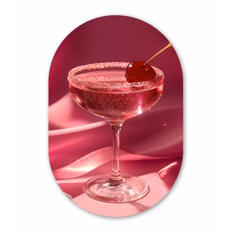 Cocktail - Pink - Luxe Wandcirkel Ovaal Forex klein -3d
