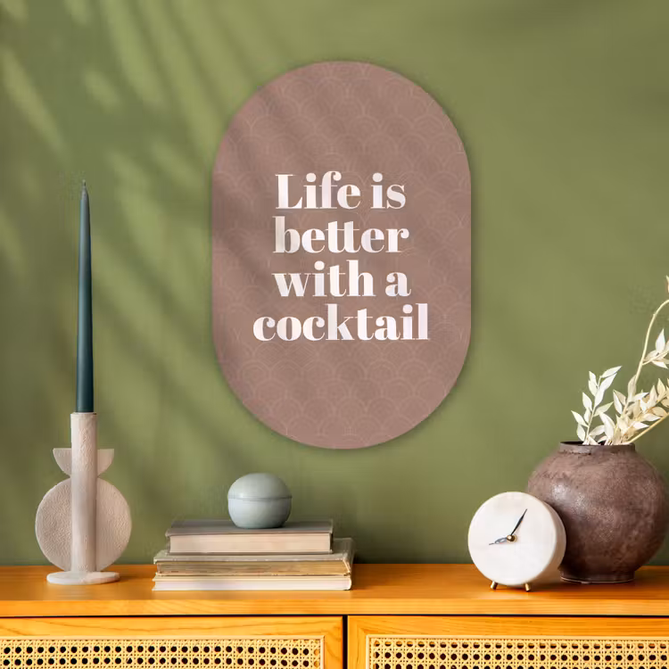 Cocktail - Tekst - Patroon - Wit Wandcirkel Ovaal Forex klein -sfeer2
