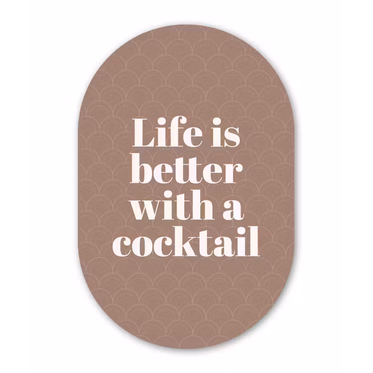 Cocktail - Tekst - Patroon - Wit Wandcirkel Ovaal Forex klein -3d
