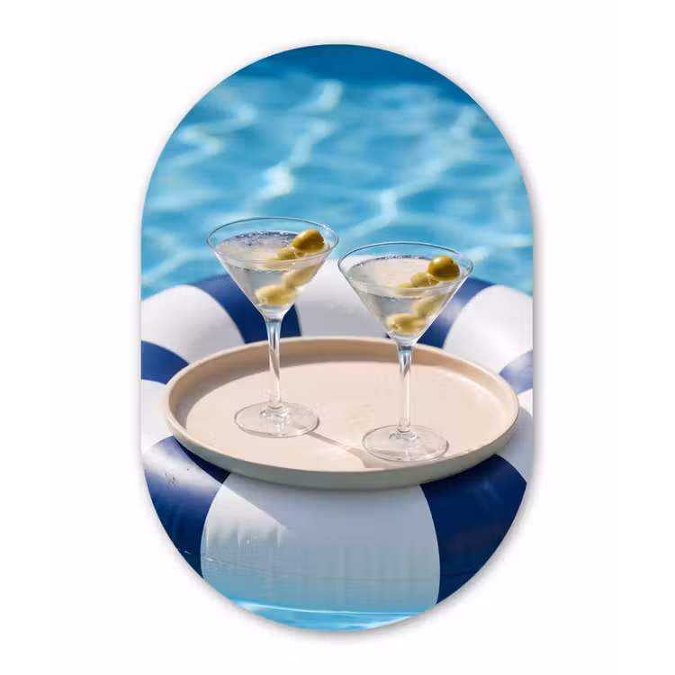 Cocktail - Zwembad - Zomer - Blauw Wandcirkel Ovaal Forex klein -3d