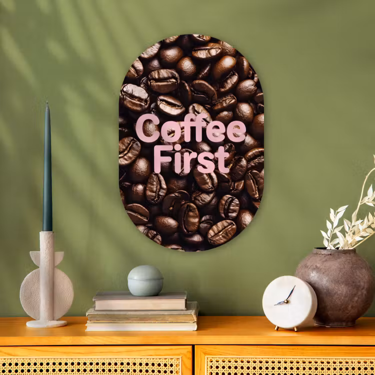 Coffee First - Koffiebonen - Roze Wandcirkel Ovaal Forex klein -sfeer2