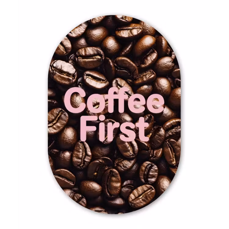 Coffee First - Koffiebonen - Roze Wandcirkel Ovaal Forex klein -3d