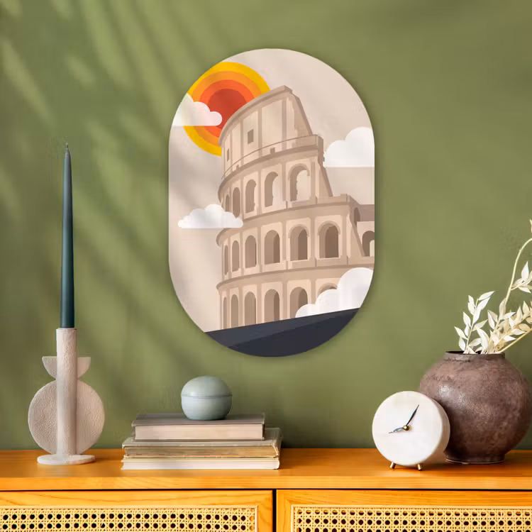 Colosseum - Zonsopgang - Rome - Architectuur - Beige Wandcirkel Ovaal Forex klein -sfeer2