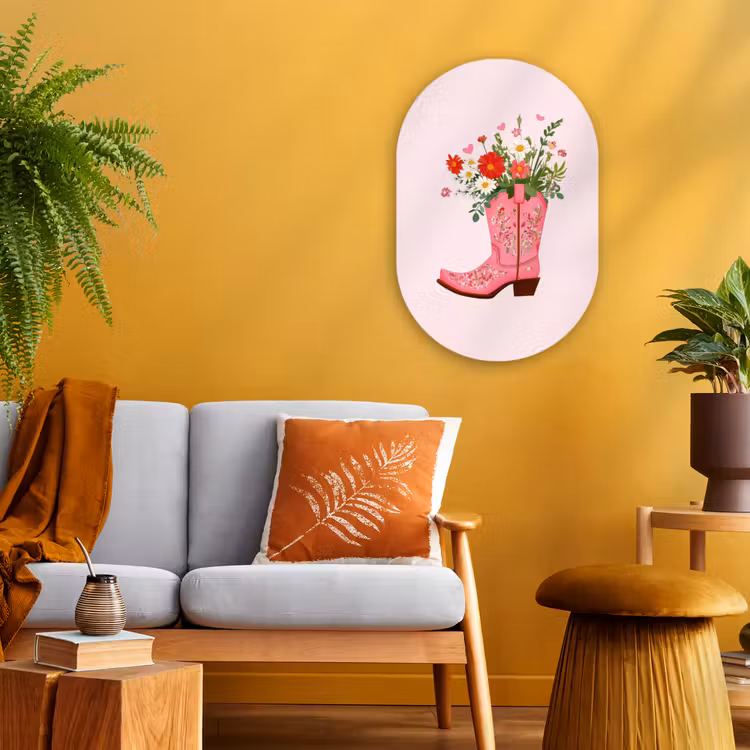 Cowboylaarzen - Roze - Boeket - Bloemen Wandcirkel Ovaal Forex klein -sfeer4