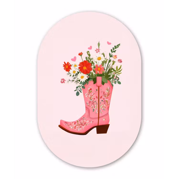 Cowboylaarzen - Roze - Boeket - Bloemen Wandcirkel Ovaal Forex klein -3d