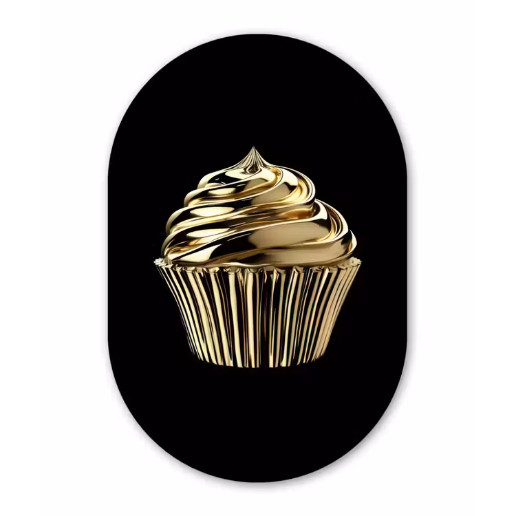 Cupcake - Eten - Goud - Zwart Wandcirkel Ovaal Forex klein -3d