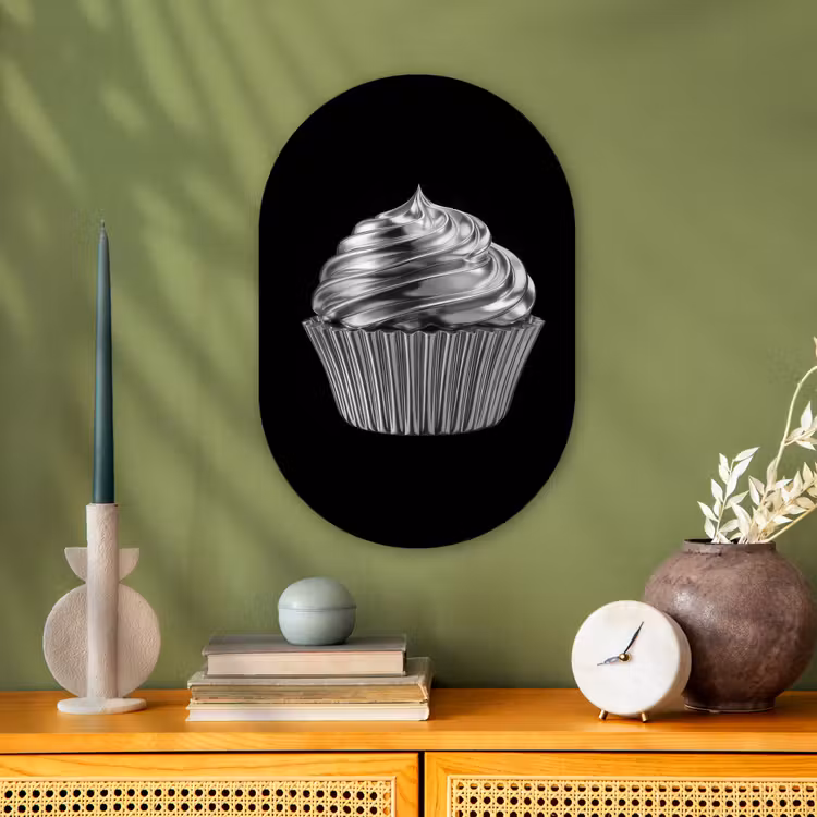 Cupcake - Luxueus - Zilver Wandcirkel Ovaal Forex klein -sfeer2