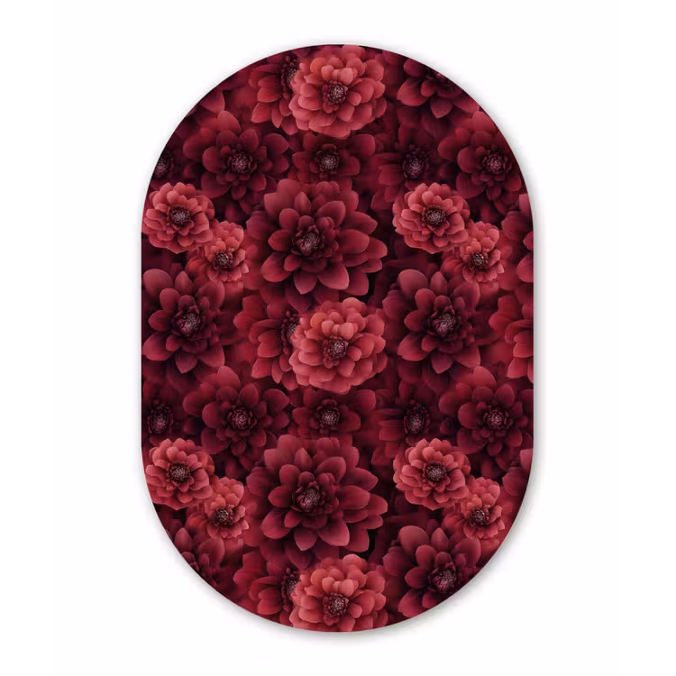 Dahlias - Bloemen - Rood Wandcirkel Ovaal Forex klein 630 -3d