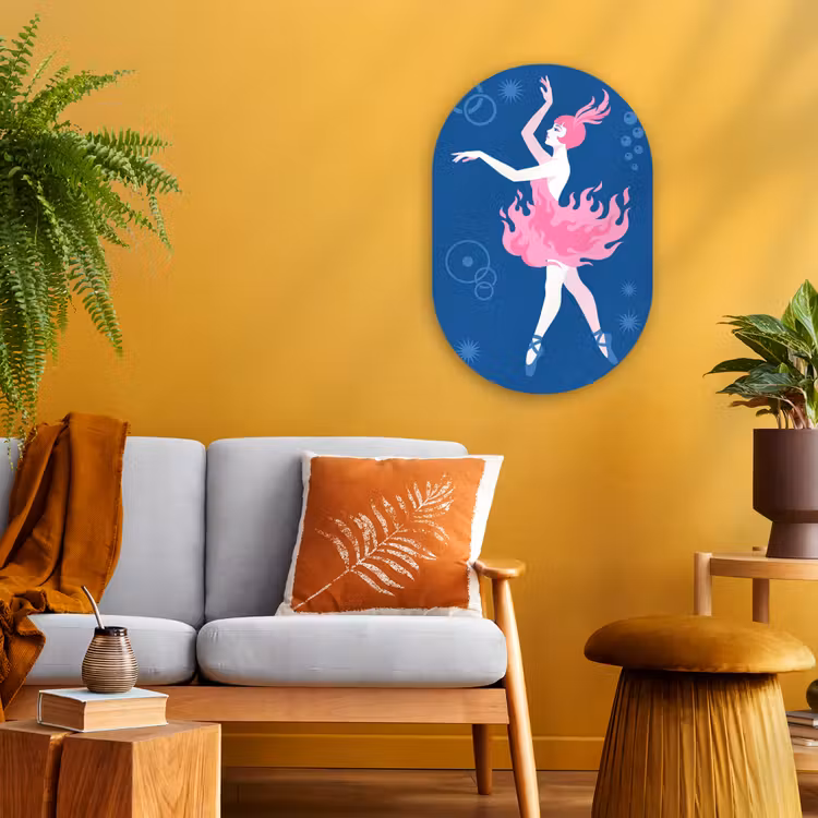 Danseres - Vlammenrok - Abstract - Roze - Blauw Wandcirkel Ovaal Forex klein -sfeer4