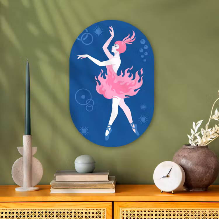 Danseres - Vlammenrok - Abstract - Roze - Blauw Wandcirkel Ovaal Forex klein -sfeer2