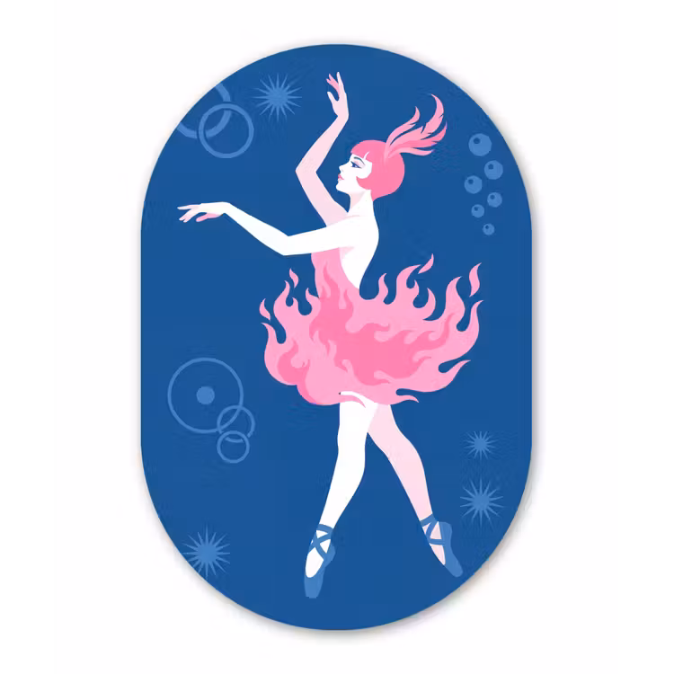 Danseres - Vlammenrok - Abstract - Roze - Blauw Wandcirkel Ovaal Forex klein -3d